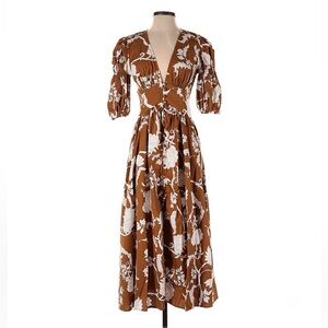 Brown and white floral casual dress